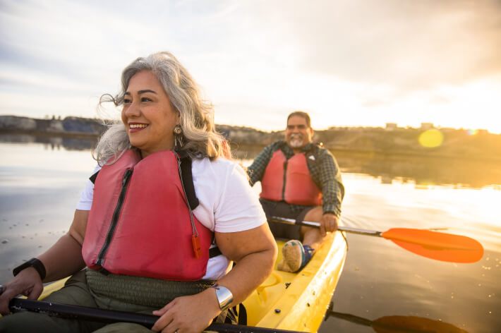 Active couple in a kayak